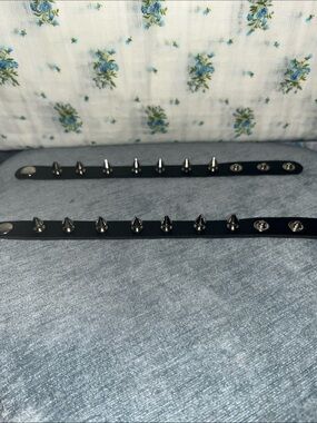 Set of 2 Black Spike Stud Leather Bracelet - Unbranded
